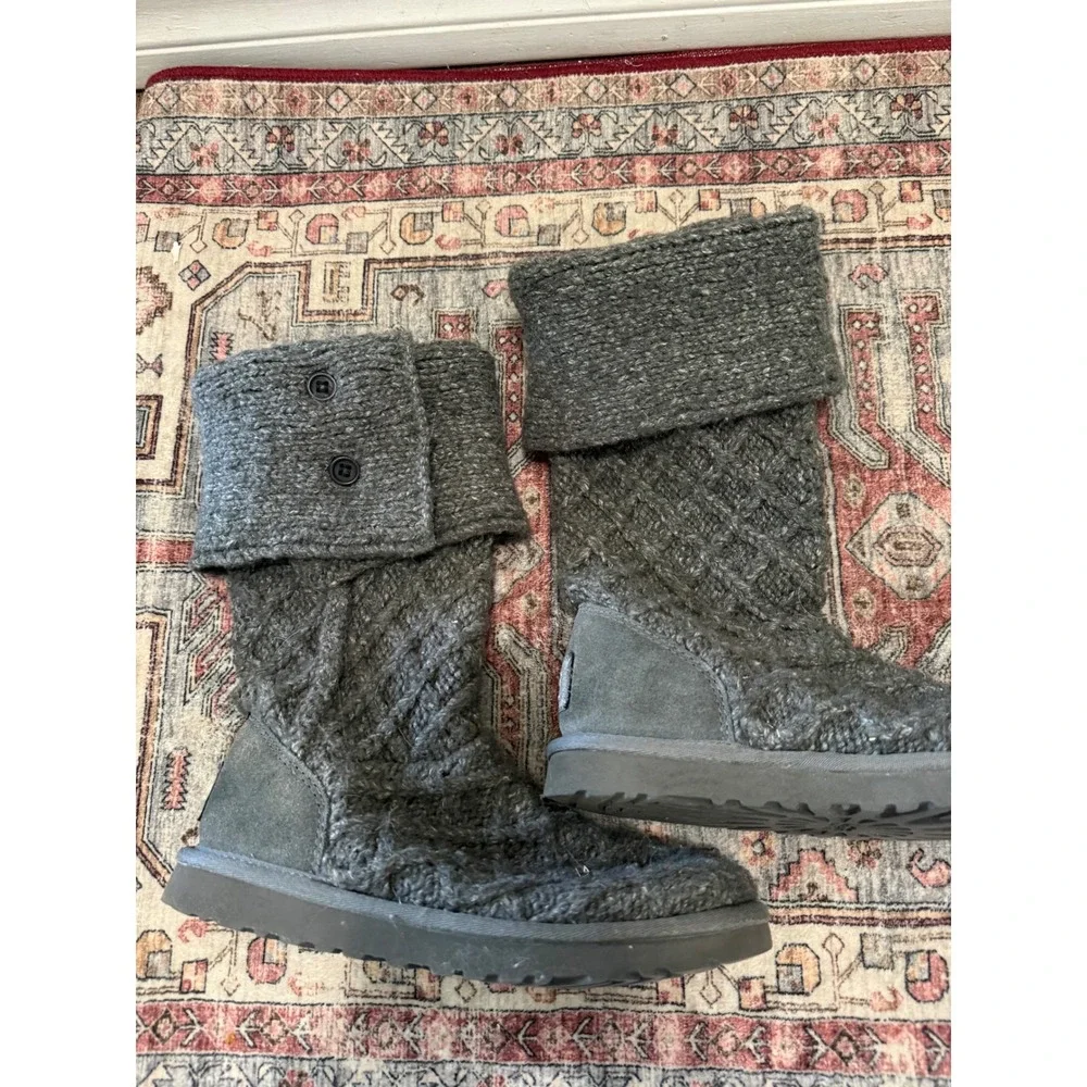 UGG Australia Lattice Cardy Grey Knit Tall Button Boots‎ 5879 Womens Size 6